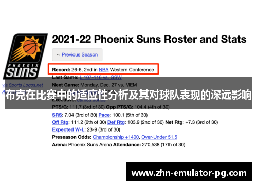 布克在比赛中的适应性分析及其对球队表现的深远影响